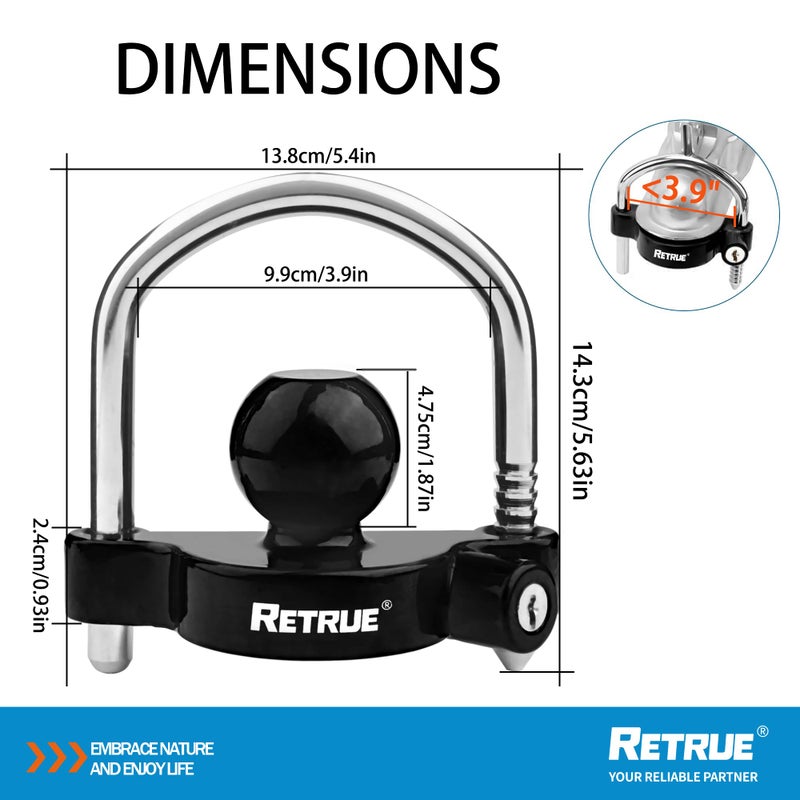 RETRUE Universal Coupler Lock Trailer Locks Ball Hitch Trailer Hitch Lock Adjustable Security Heavy-Duty Steel Fits 1-7/8 Inch, 2 Inch, 2-5/16 Inch Couplers Black (Pack of 2) - Image 2